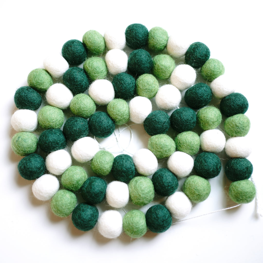 Large Ball Garland- Greens & White