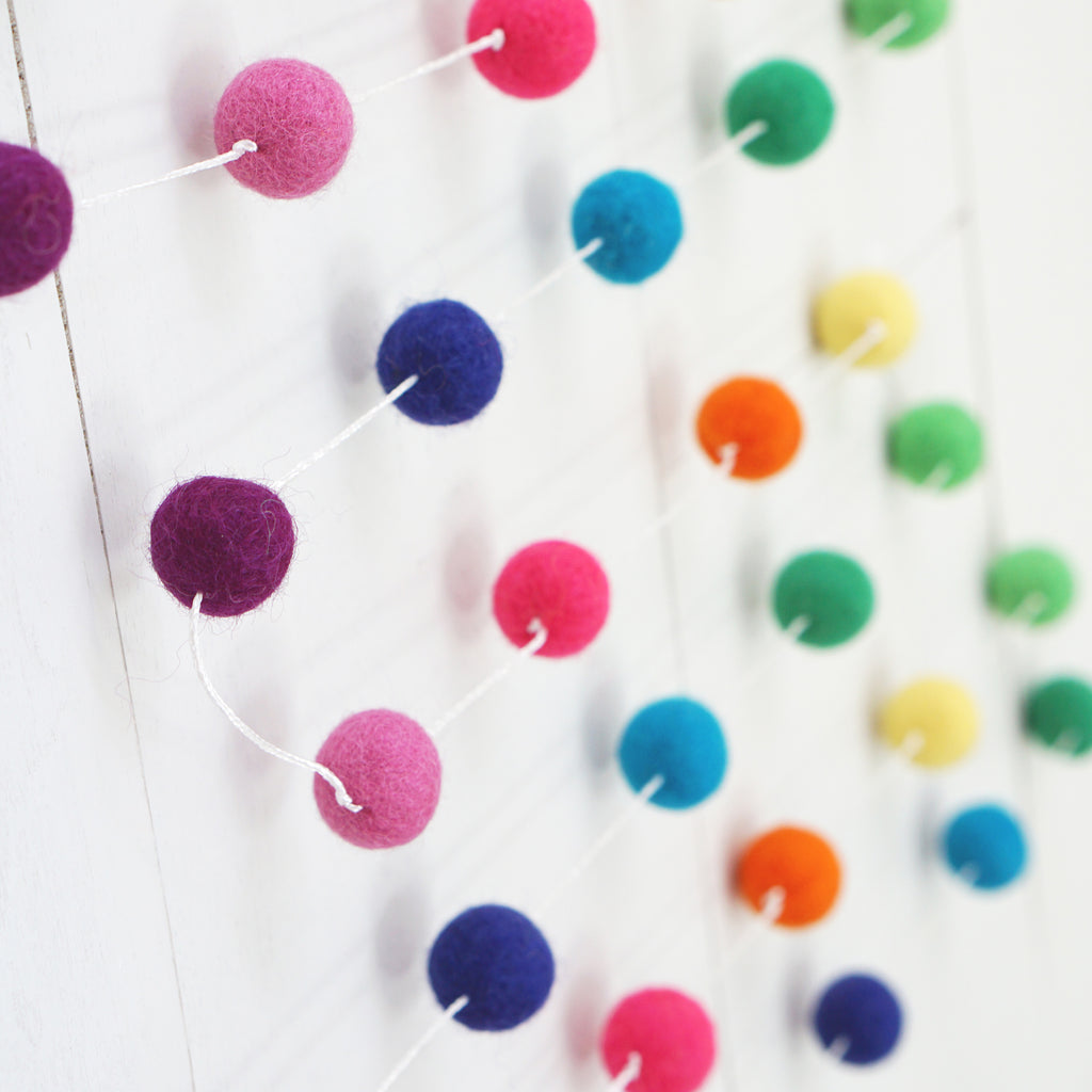 Small Ball Rainbow Brights Felt Ball Garland- 9ft