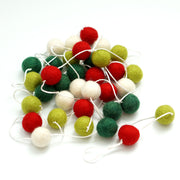 Small Ball Red, Green & White Felt Ball Garland- 9ft