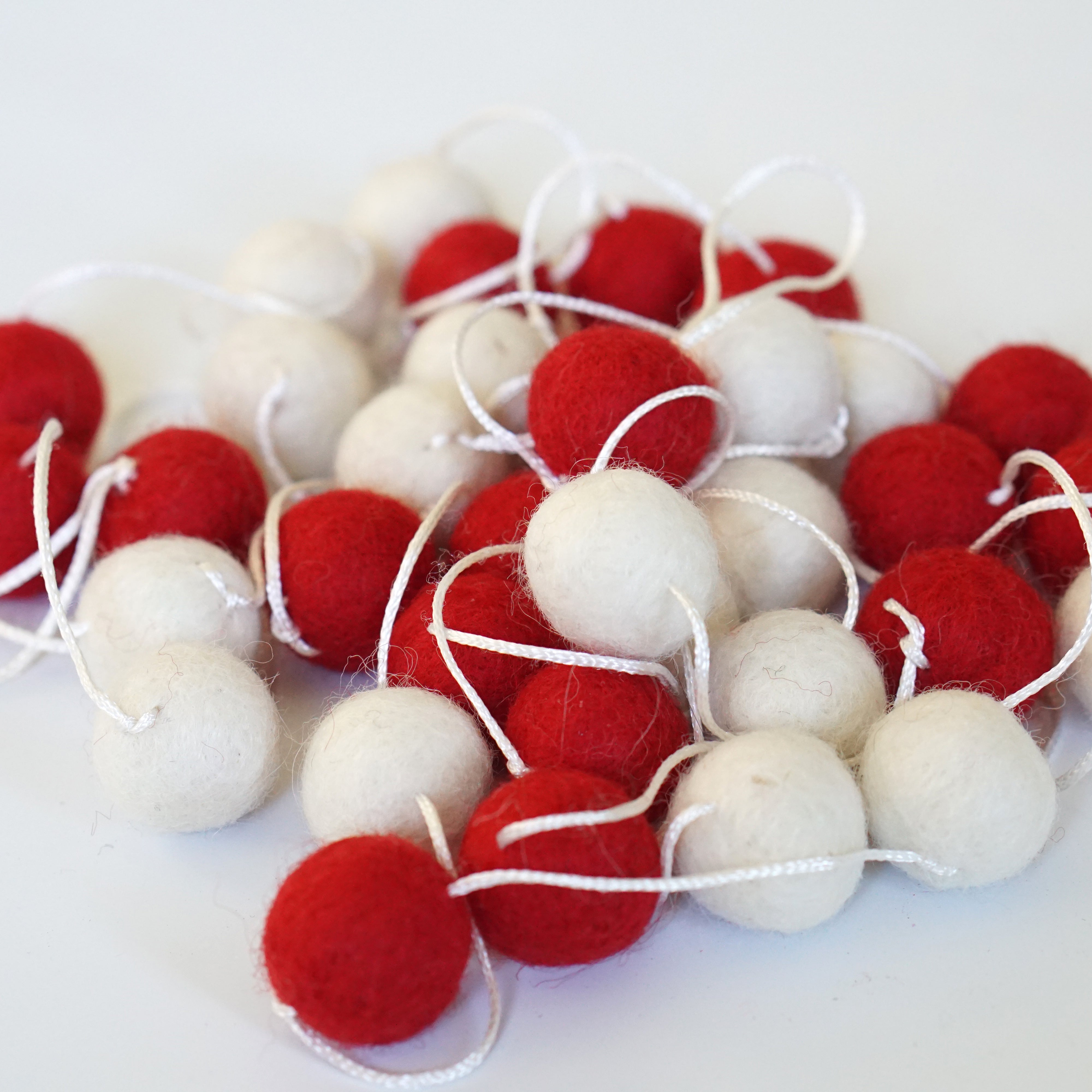 8 Foot Red, Pink, Gray and White Wool Felt Ball Pom Pom Garland