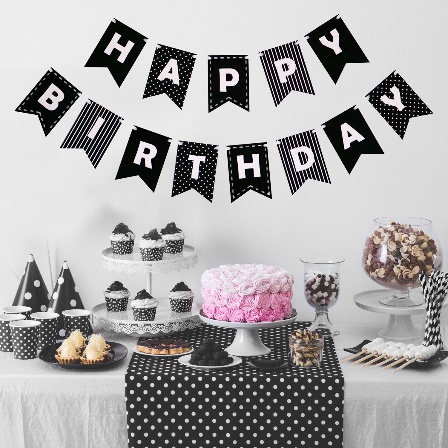 Black and White Happy Birthday Banner Black and White Party -  Denmark