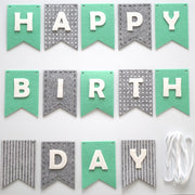 Happy Birthday Banner- Mint and Gray